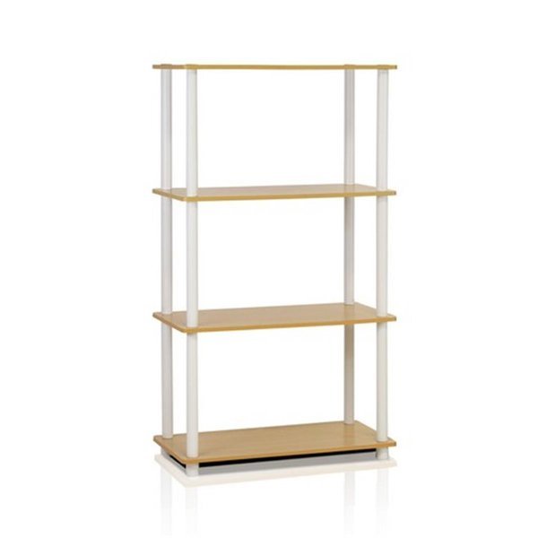 Furinno Turn-N-Tube 4-Tier Multipurpose Shelf Display Rack; Beech & White - 43.25 x 23.6 x 11.6 in., Furinno, Mfr#: 99557BE/WH